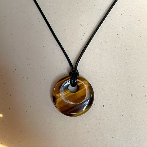 Large Tiger Stone Pendant Cord Necklace - Picture 2 of 3